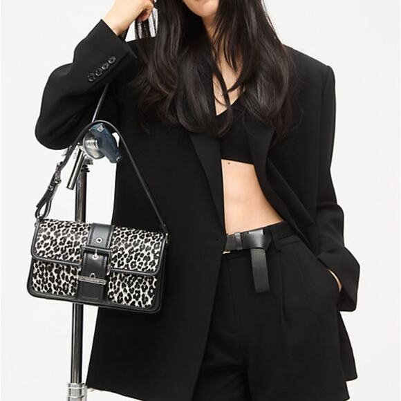 Michael Kors Colby Medium Leather & Calf Hair Leopard Print MK Shoulder Bag NEW - Picture 6 of 13